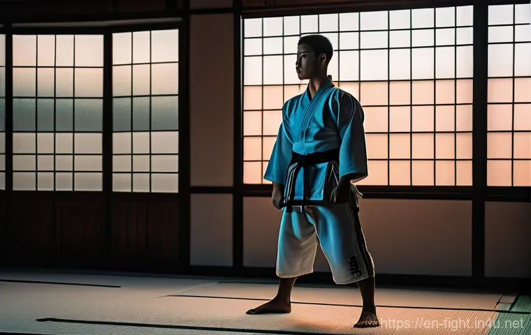격투기 트레이닝 장소 추천 - Prompt 1: A young adult, around 20-25 years old, with an athletic build, stands thoughtfully in a st...