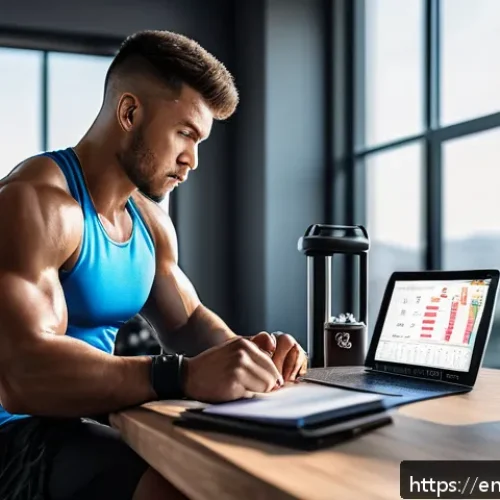 격투기 훈련 로그 기록법 - A focused MMA athlete wearing modern sportswear and compression shorts, sitting at a sleek desk with...