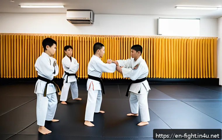 격투기 트레이너 자격증 - A professional martial arts trainer instructing a diverse group of students in a modern dojo, demons...