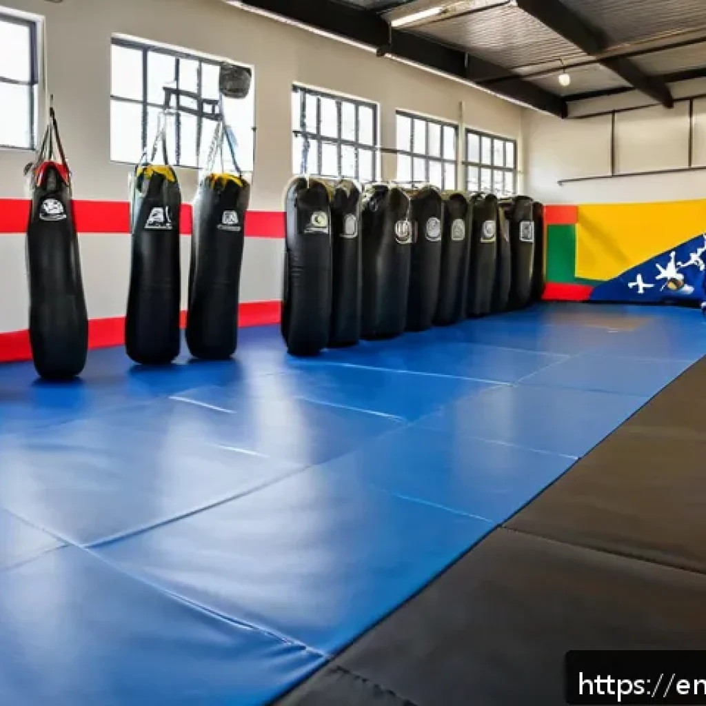 격투기 트레이닝 비용 - A well-lit mid-sized MMA gym interior showcasing a diverse group of adult trainees practicing Brazil...