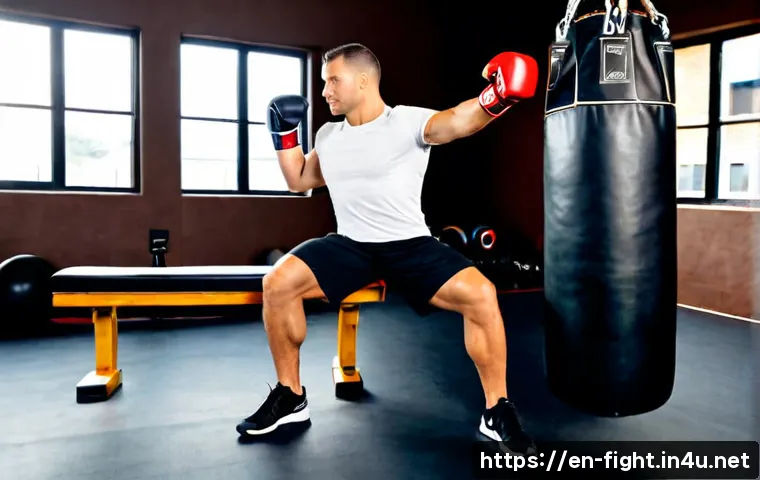 격투기와 헬스 병행 효과 - Photorealistic modern training studio, athletic adult man wearing a fitted T-shirt and knee-length w...